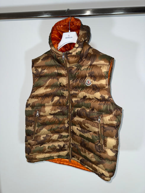 Moncler Patrick Gilet Size 6 Camo Brown